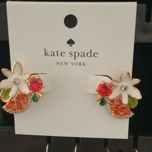Kate Spade Floral Earrings with Red and Orange Gems